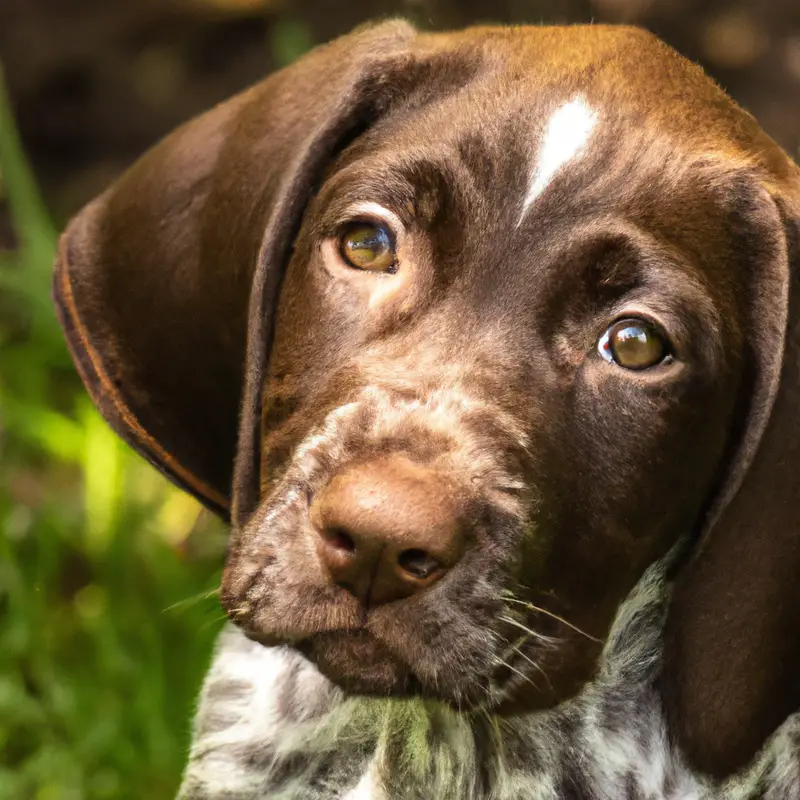 German Shorthaired Pointer with birds perched nearby