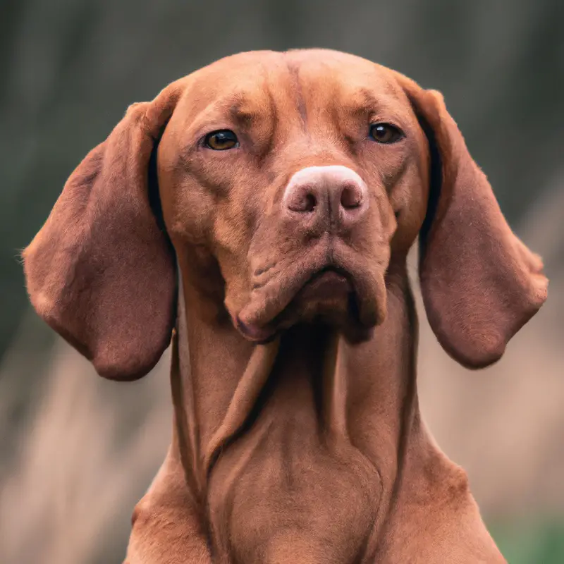 Golden Vizsla dog sitting in grass