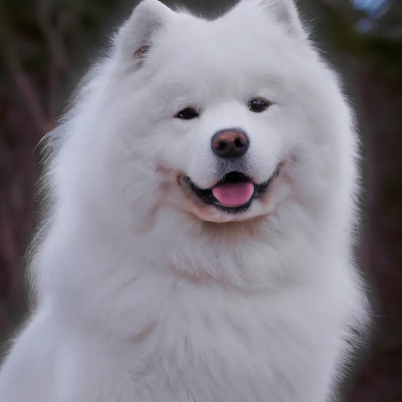 Happy Samoyed playing in a compact yard.
