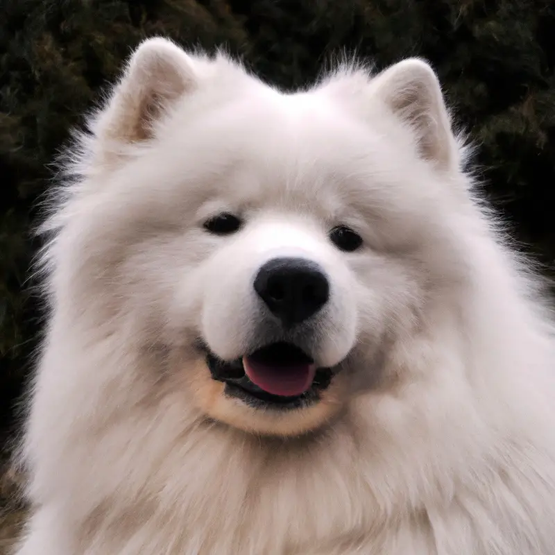 Happy Samoyed running freely in a park.