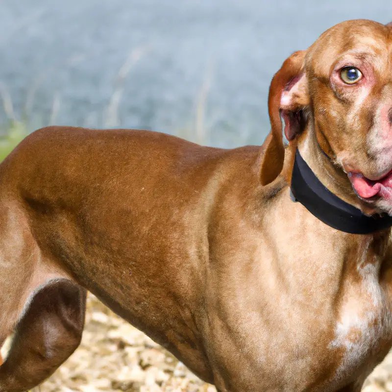 Jumping Vizsla welcoming guests