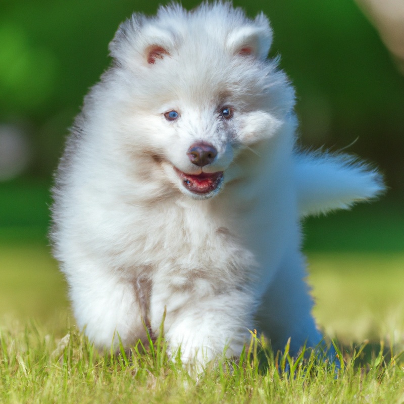 Samoyed Puppy playing outdoors