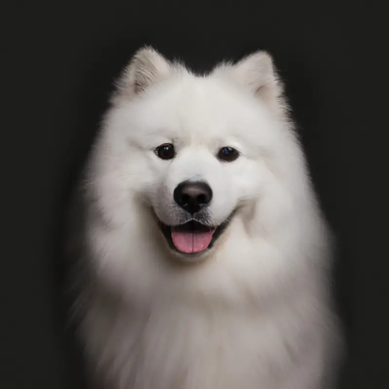 Samoyed barking with curiosity.