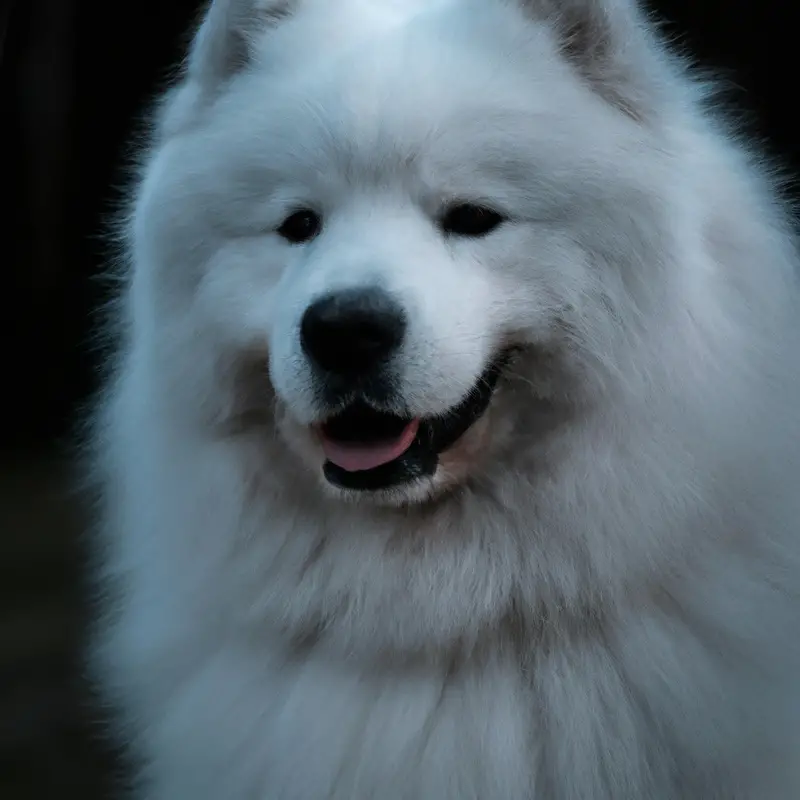 Samoyed dog obediently listening to commands.