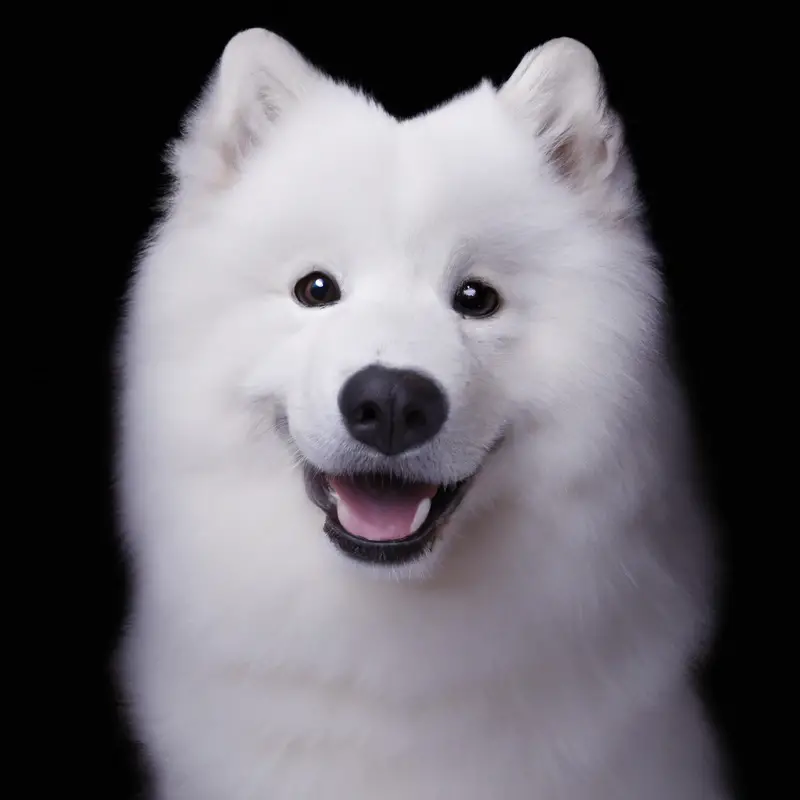 Samoyed dog smiling with tongue out.