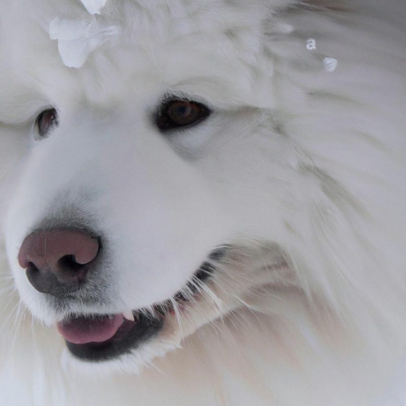 Samoyed dog with thick white fur.