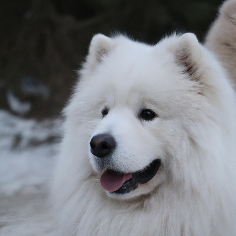 Samoyed playing with puppy