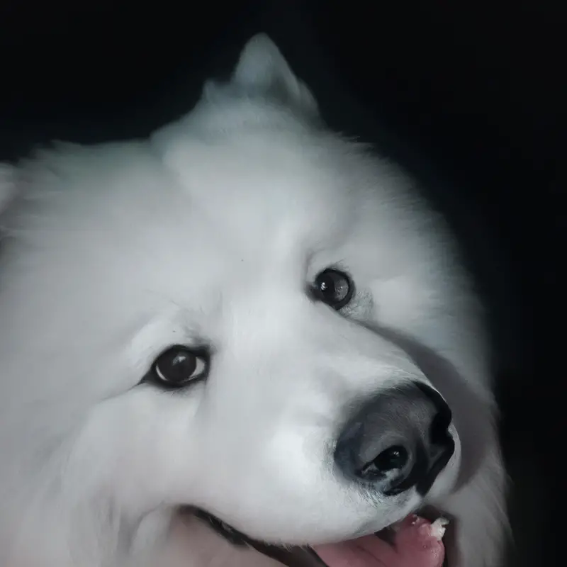 Samoyed puppy happily playing with chew toy.