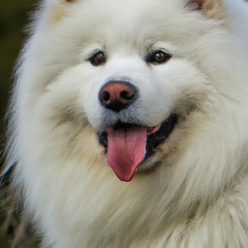 Samoyeds playing in leaves