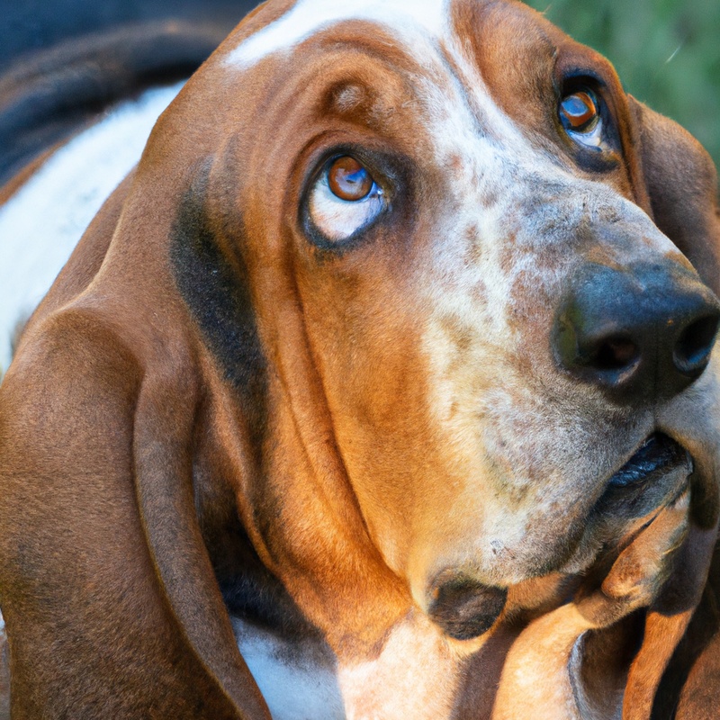 Scent-trained Basset Hound sniffing in cave