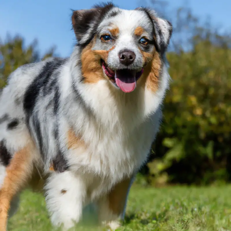 Senior Australian Shepherd exercising outdoors.