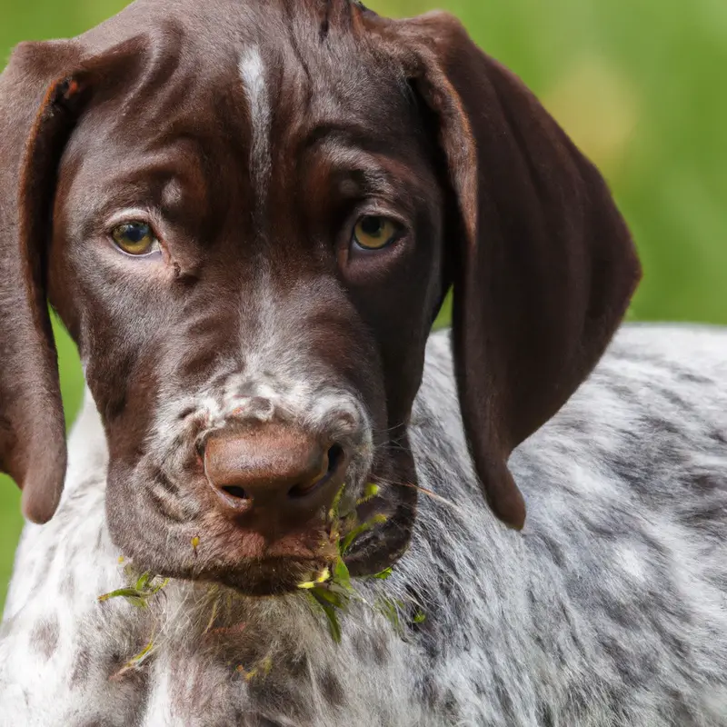 Trained GSP sitting politely on couch.