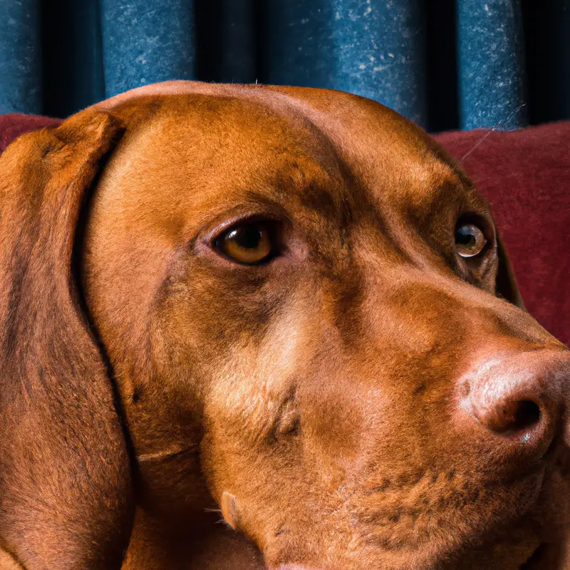 Trained Vizsla sitting calmly.