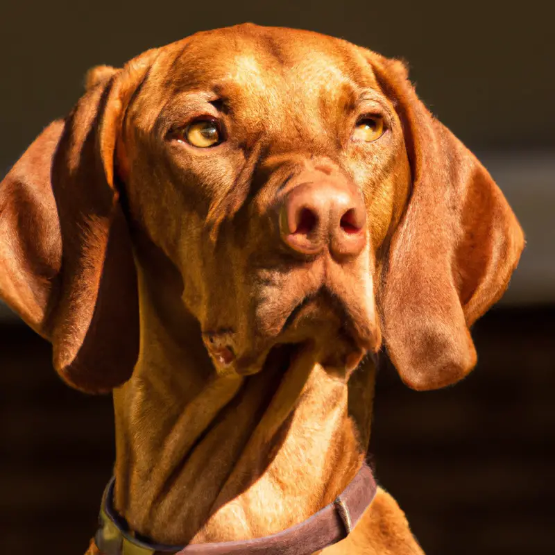 Vizsla dog looking anxious in park.