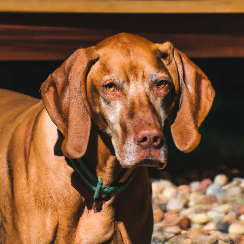 Vizsla puppy with newspaper.