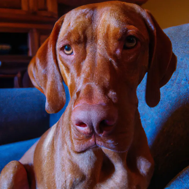 Vizslas sitting outdoors.