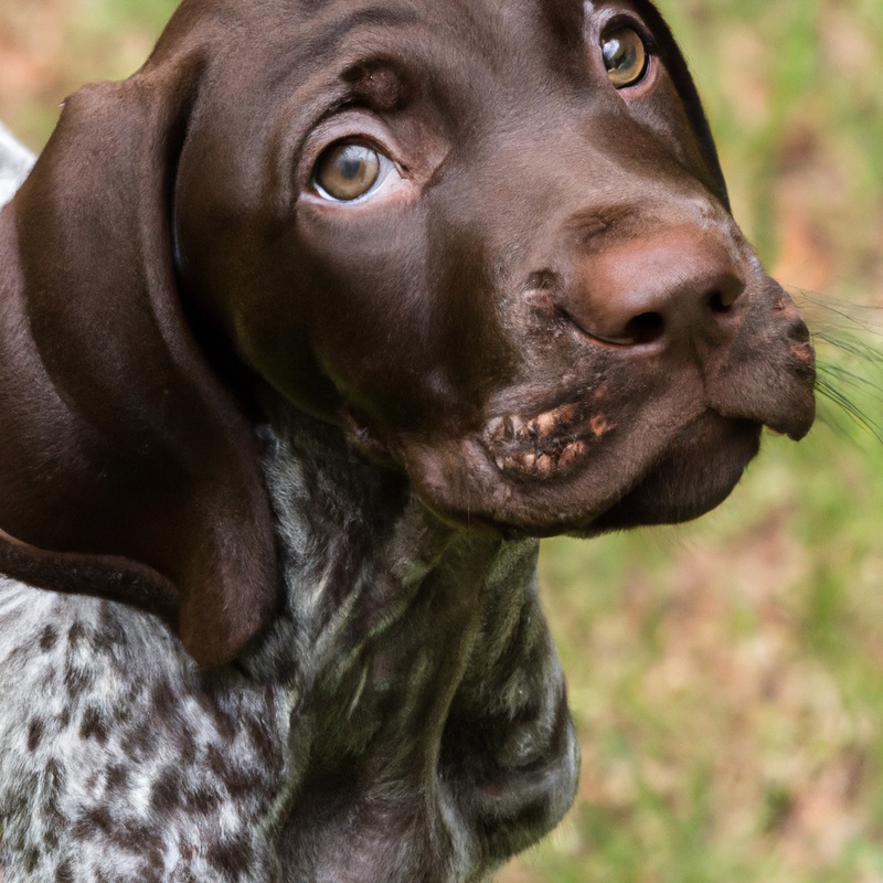 Well-behaved German Shorthaired Pointer in yard.