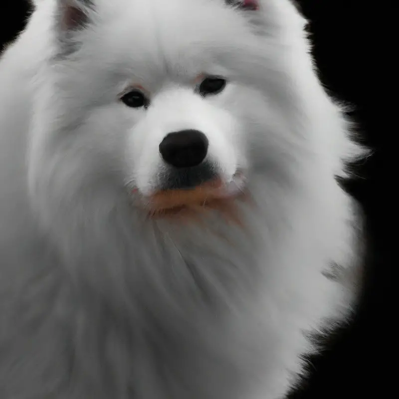 White fluffy Samoyed dog with fear of grooming tools