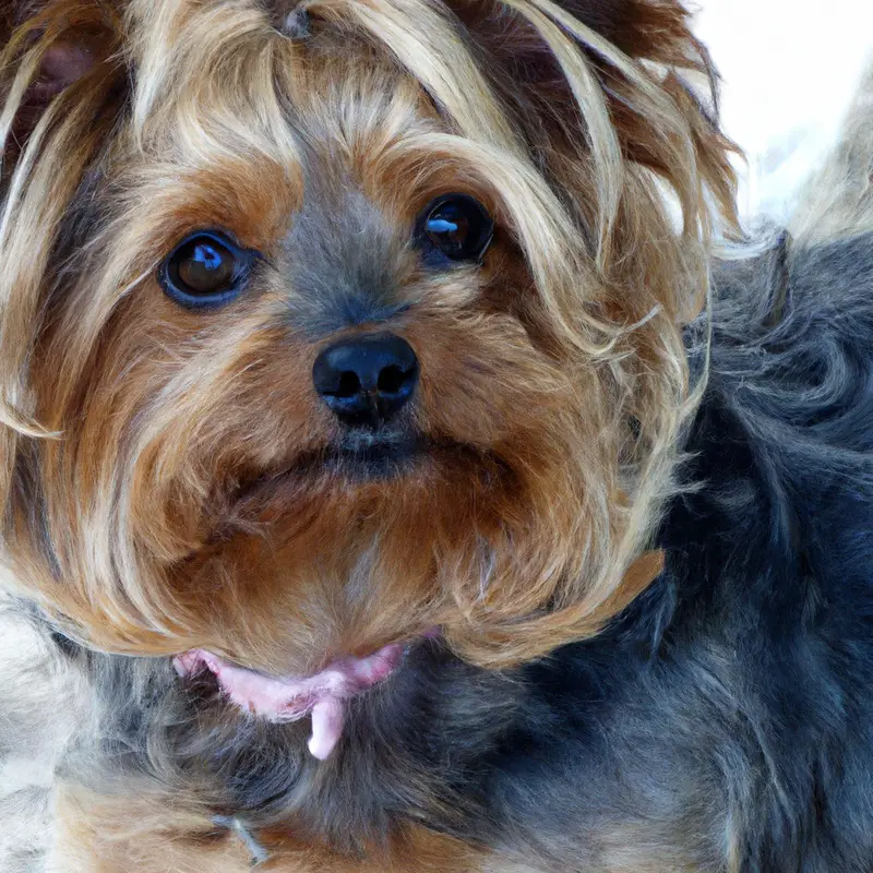 Yorkshire Terrier happily posing alongside its owner.