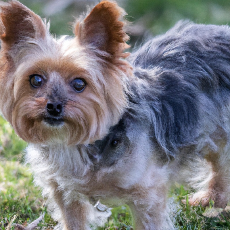 Yorkshire Terrier on leash
or
Leashed Yorkshire Terrier