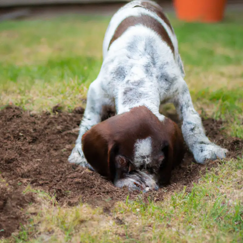 Curious puppy digging.