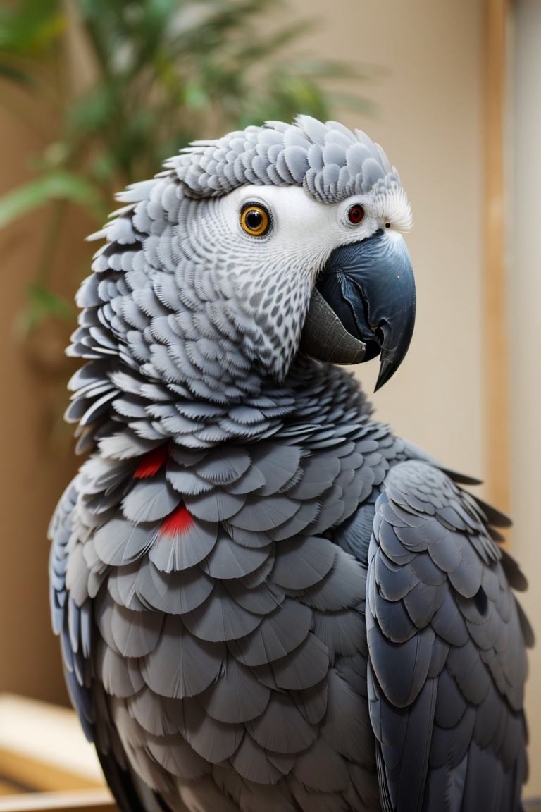 African grey parrot eating beets