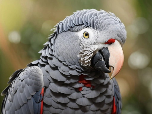 African Grey Parrot Eating Raspberries