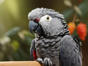 African Grey Parrot perched.