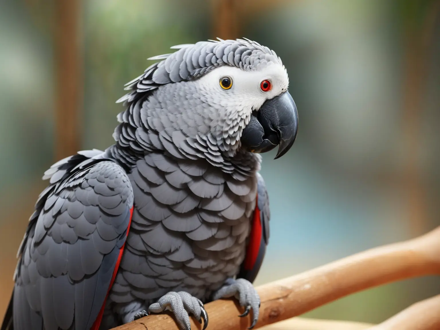 Grey parrot eating pecan.