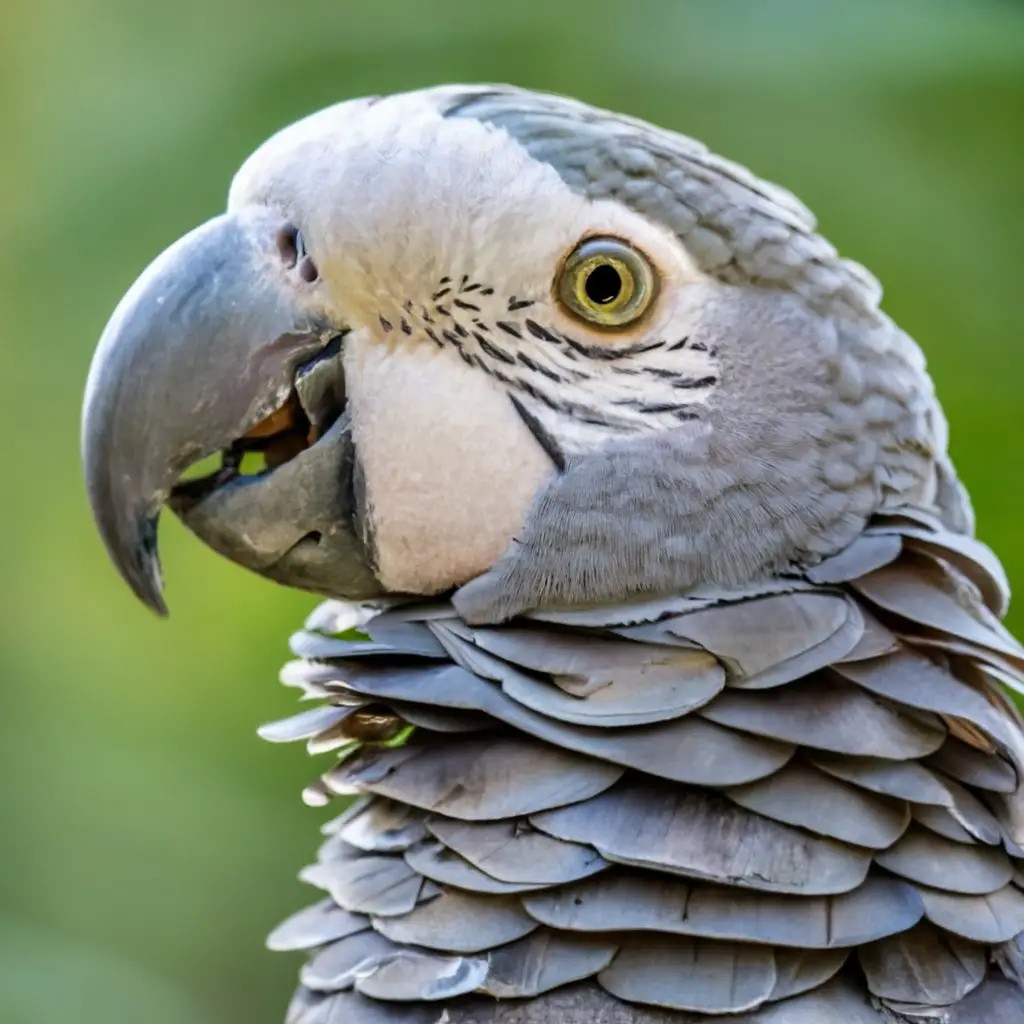 Grey parrot eating squash.