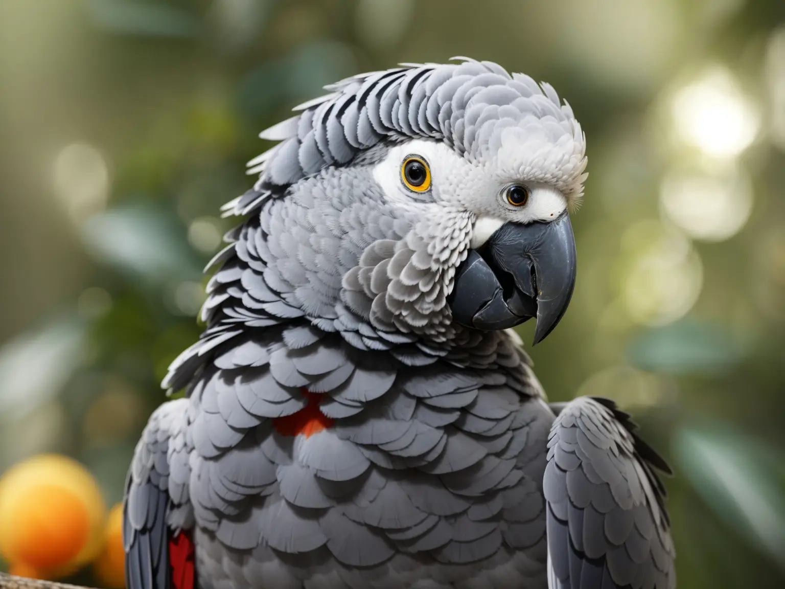 Grey parrot perched.