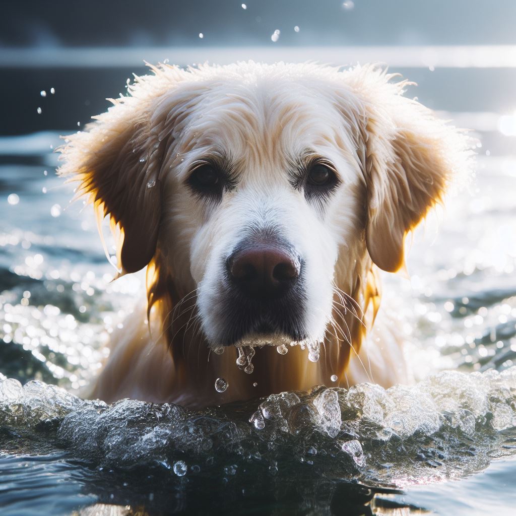 my dog swimming in cold water